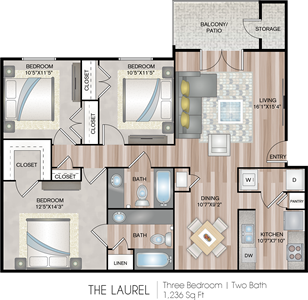 Laurel - Three Bedroom / Two Bath floor plan