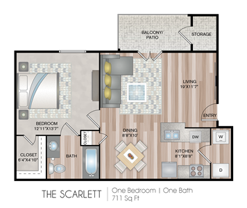 Scarlett - One Bedroom / One Bath floor plan